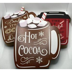3 piece Hot Chocolate cold weather wooden decor